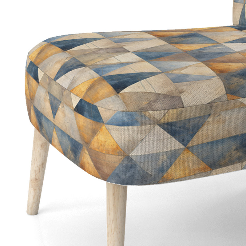Chaise d'appoint rembourrée beige et bleue à motif de triangles mosaïque