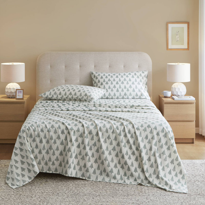 Cozy Cotton Flannel 100% Cotton Flannel Printed Sheet Set, California King Sheet Set with 2 Pillowcases, Ikat Tree