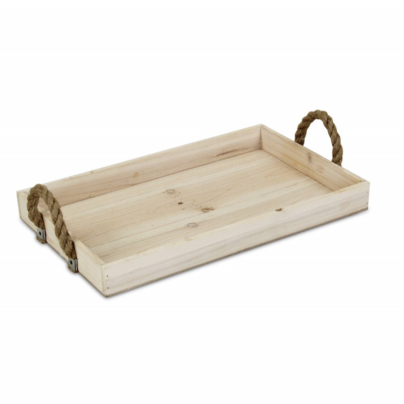 Baltazar Wooden Tray with Rope Handles, Natural