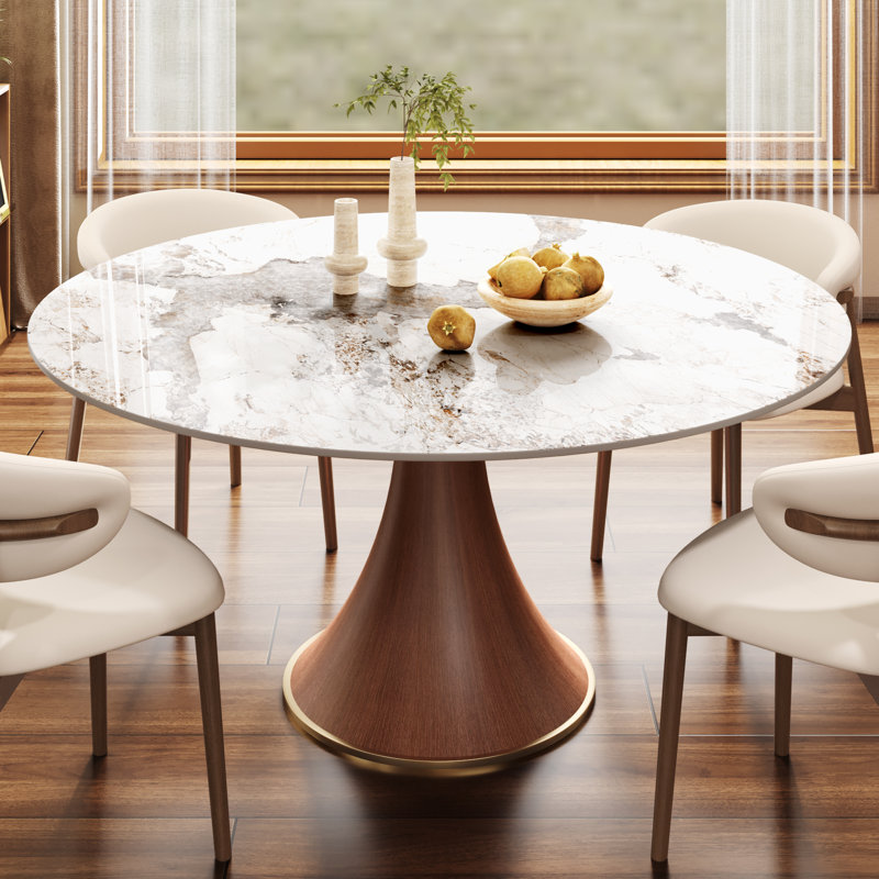 Jetta 5 - Piece Kitchen Dining Table Set Mid-Century Style Solid Wood Pedestal (1 Table 4 Chairs)