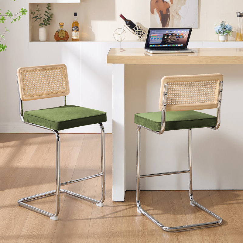 Tabouret de bar 26 po Crumley, Velours vert olive / structure chromée, 2