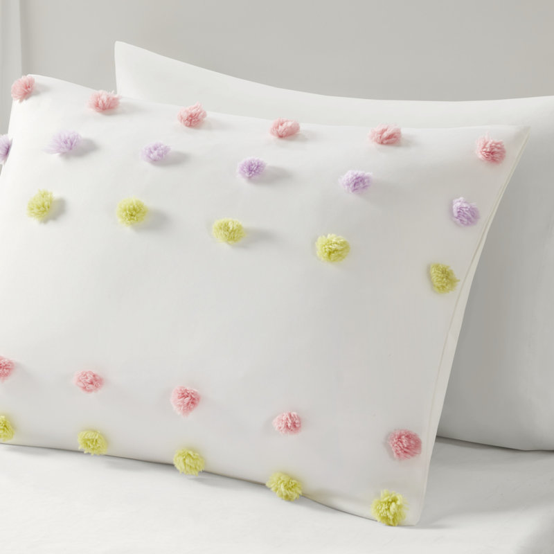 Full Pink Microfiber Kids' Comforter Set with Pompoms