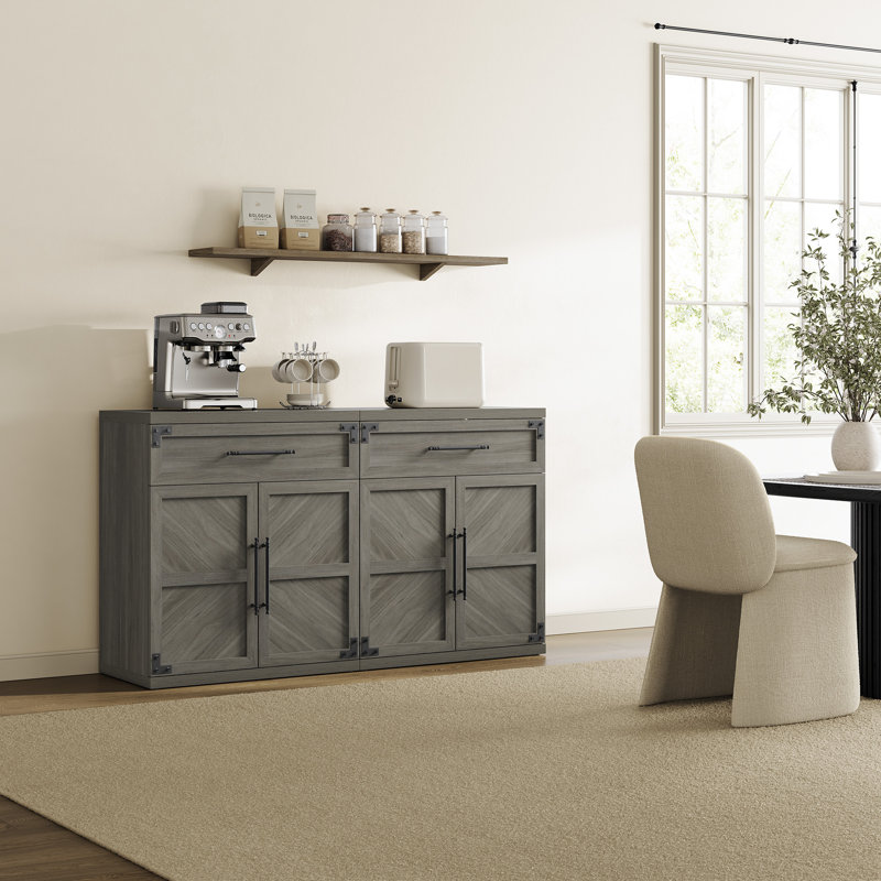 Chevron Accent Cabinet with Drawer & Adjustable Shelf, Ash Gray