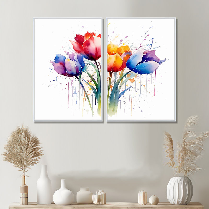 Herald - Art mural traditionnel rose, 36" H x 48" W, Impression encadrée flottante, White