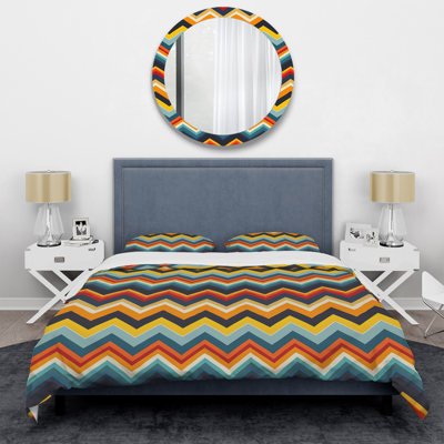 Ensemble de housse de couette à chevrons bleu et orange Harmony II