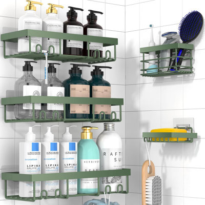Ensemble de 5 boîtes de rangement adhésives pour salle de bain avec crochets, porte-savon et porte-brosse à dents pour la maison, le véhicule récréatif et le camping-car