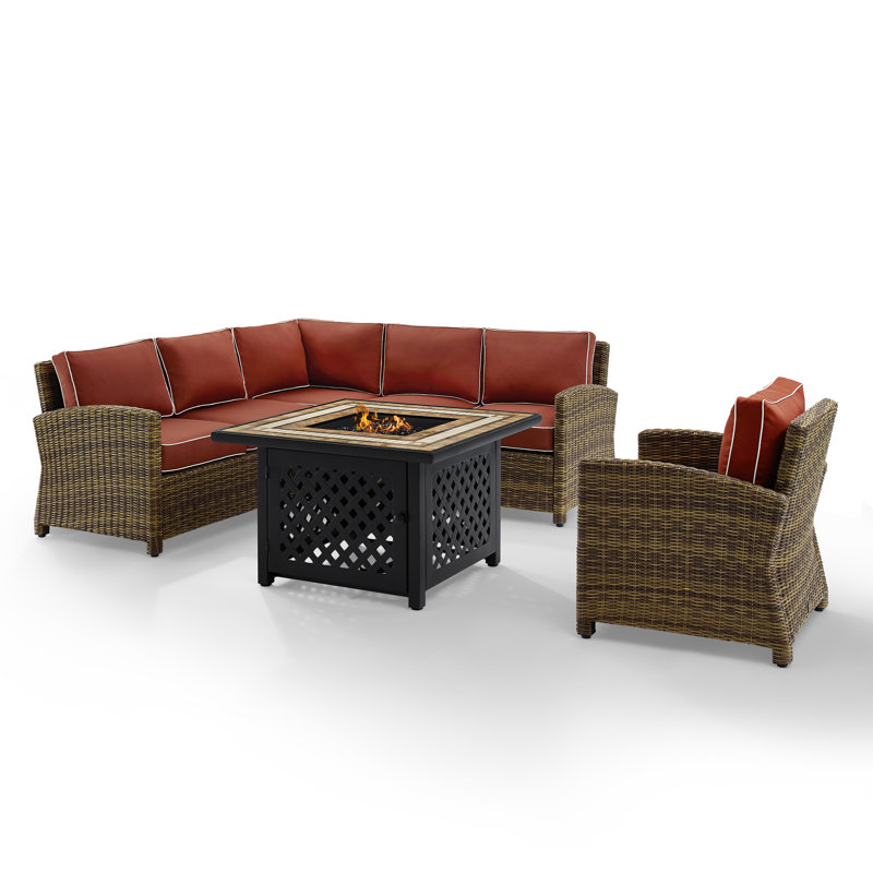 6 - Person Patio Conversation Set with Cushions, Sangria