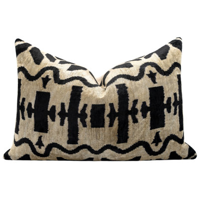 Canvello Black White Handmade 16X24 Silk Velvet Pillow, Organic Veg Dyed, Down/Feather Filled
