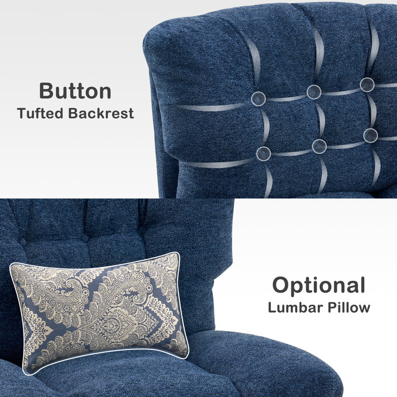 Fauteuil d'appoint rembourré en chenille Antionett, Chenille bleu