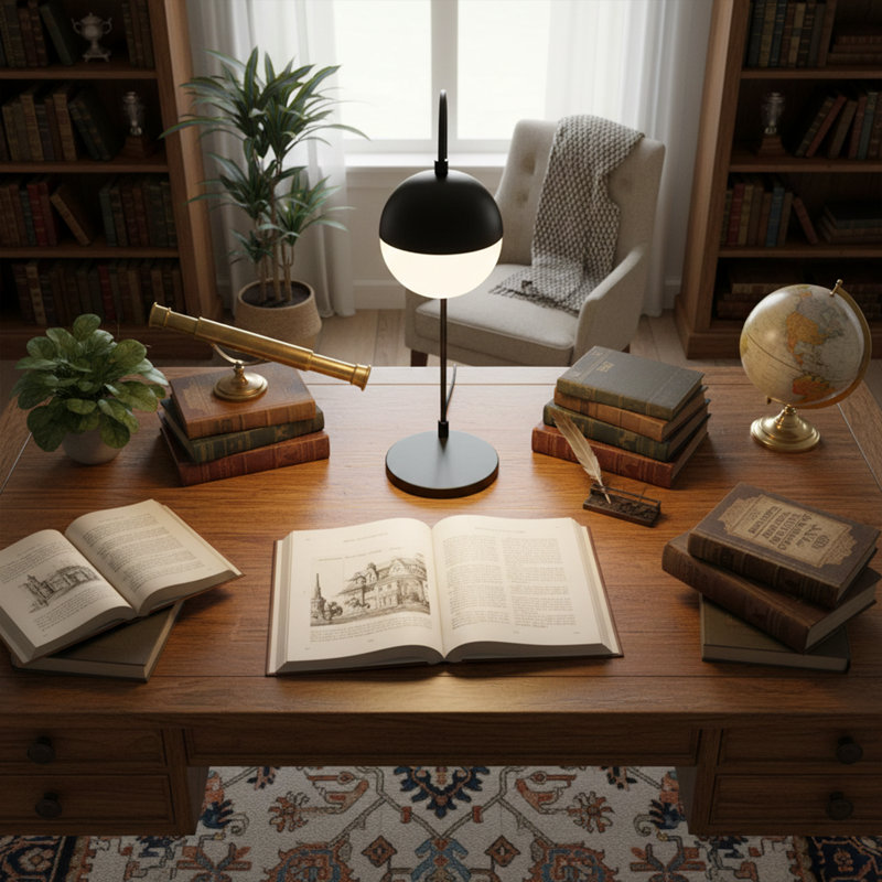 Lampe de table arquée 21 po Arisbel, Noir, Blanc