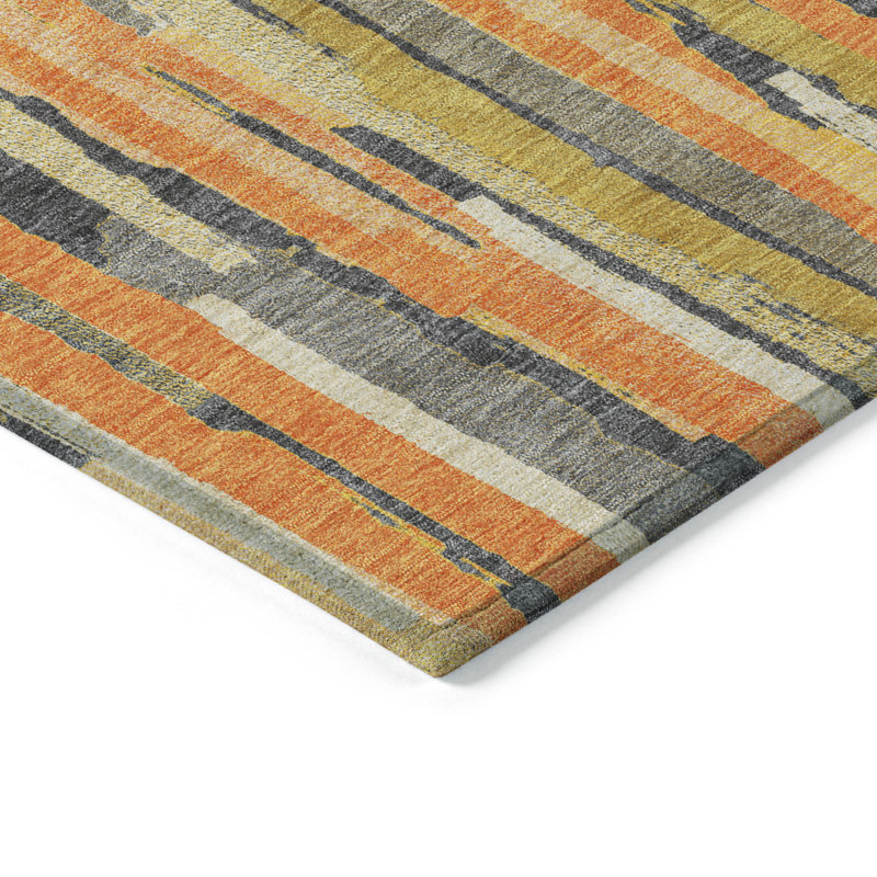 Tapis extérieur lavable rayé orange et beige 9 pi x 12 pi