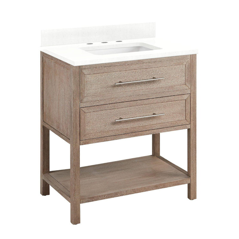 30" Robertson Single Bathroom Vanity Set with Rectangular Undermount Sink, 8" Widespread, Feathered White Quartz