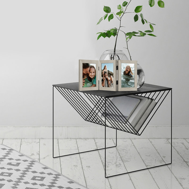 Hinged Frame For Desk Three Pictures - Composite Wood and Shatter-Resistant Glass, 5" x 7", Driftwood