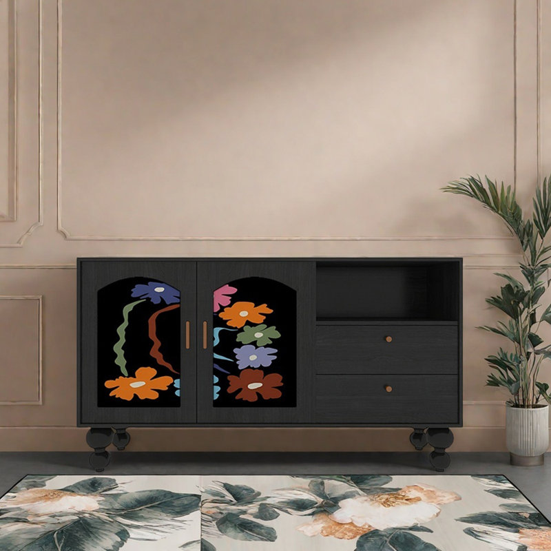 Buffet multifonctionnel à grande capacité 59,1 po, Noir, noir, noir, noir