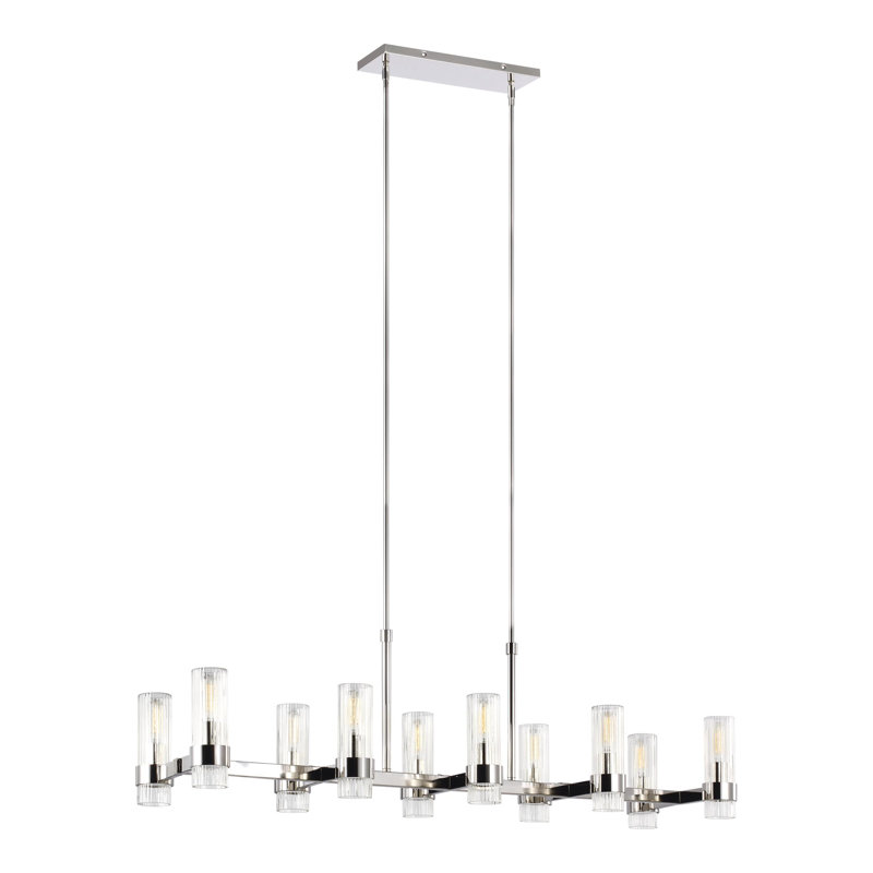 10 - Light Dimmable Linear Chandelier, Polished Nickel