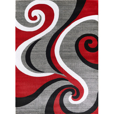 GloryRugsModernAreaRug - RedSwirls, tapis contemporain pour chambre à coucher, salon, salle à manger