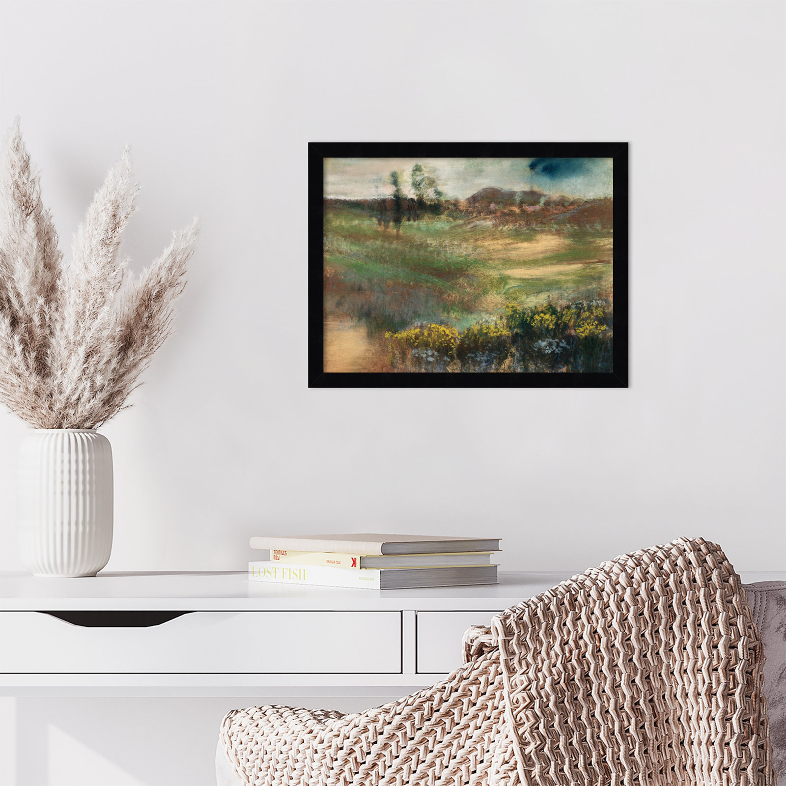 Edgar Degas's Landscape With Smokestacks Print, Black Framed, 13" H x 17" W