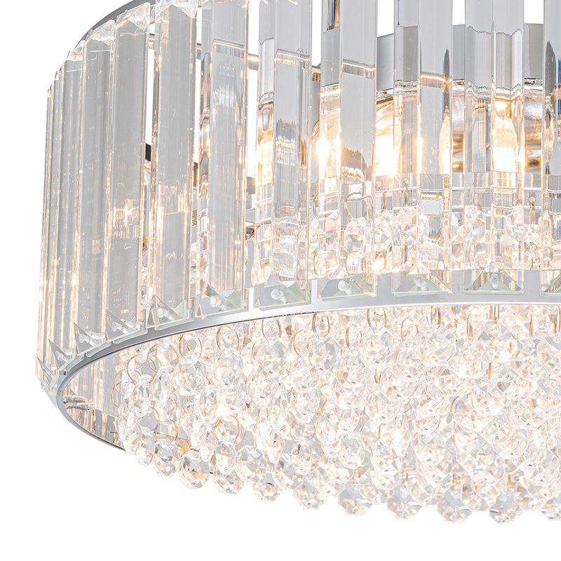 3-Light Round Crystal Flush Mount, Chrome