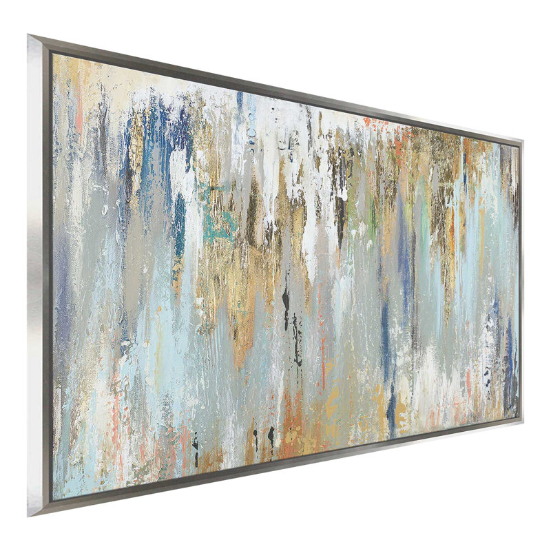 Blue Gold Illusion - peinture sur toile, H 31,5 po x l 51,5 po, Impression encadrée, Argent argent