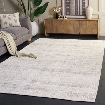 Tapis beige en viscose / coton / laine sans motif Bedford