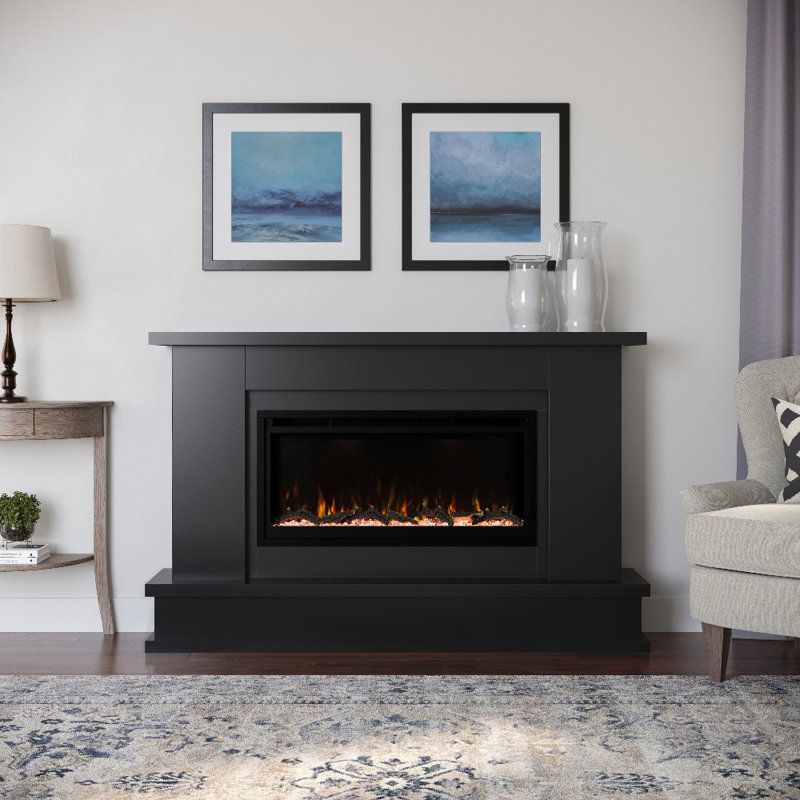 Modern Ember Patton 64" Mantel Package with 42" Electric Fireplace - Works w/ Alexa and Google Asst, Black