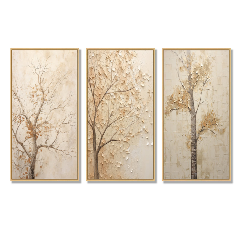 «Minimalisme», arbre d'érable beige solitude, H 40 po x l 60 po, Cadre flottant brun