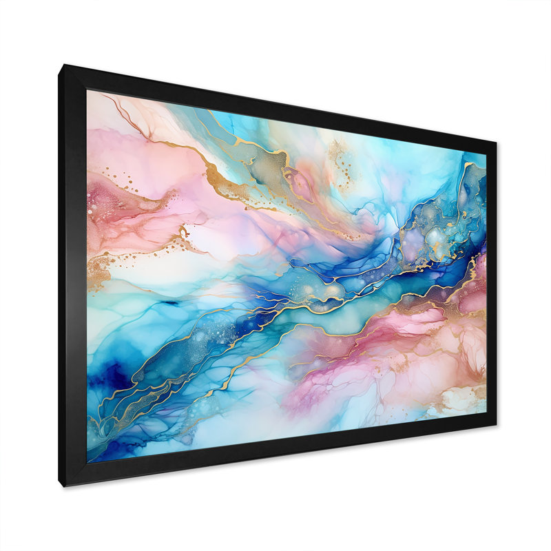 Rose et bleu Glacier Sunrise I - formes abstraites, art mural, Black Single Picture Framed, H 30 po x l 40 po x P 1,5 po