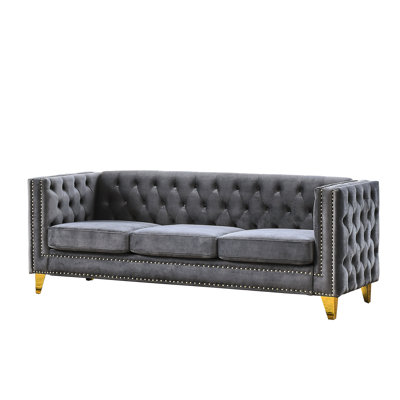 Tapis de salle de bain élégant en velours gris - bouton, absorbant, 2 boutons de siège confortables, accoudoir carré, base en métal