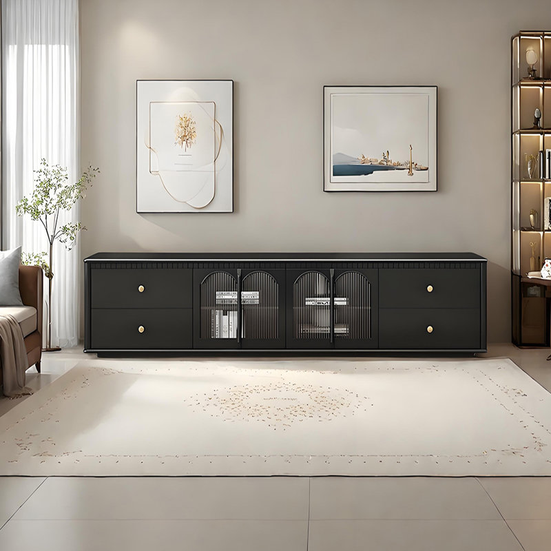 Meuble télé en bois massif de style français, Noir, H 17,71 po x L 86,61 po x l 15,74 po