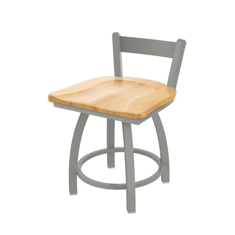 Tabouret de coiffeuse en métal Catalina, Nickel anodisé, Bois - Érable naturel