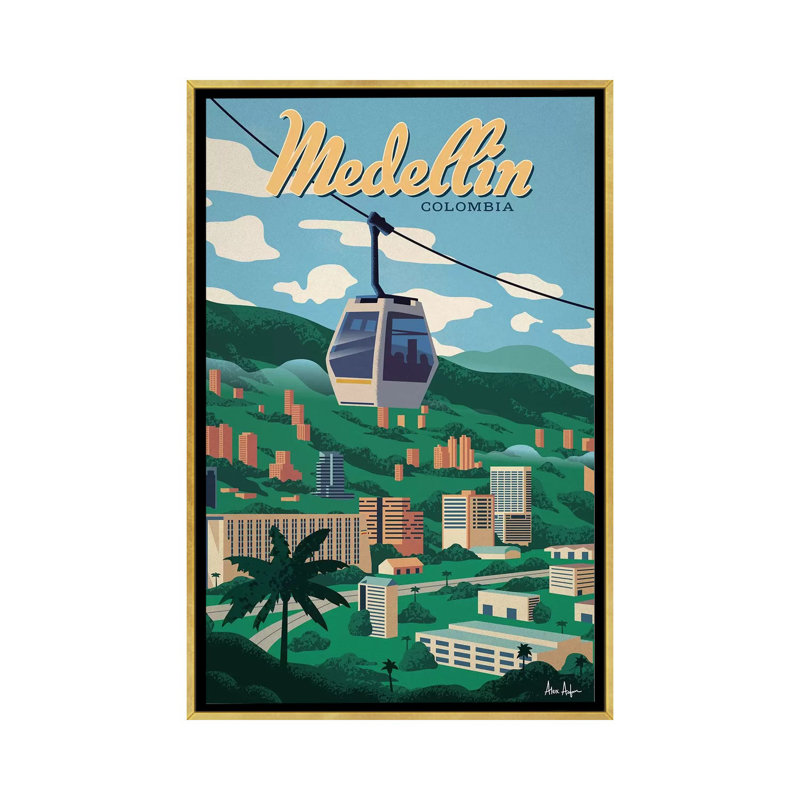 Medellin - impression d'art graphique, H 48 po x l 32 po x P 1,5 po, Toile encadrée d'or, Pas de tapis