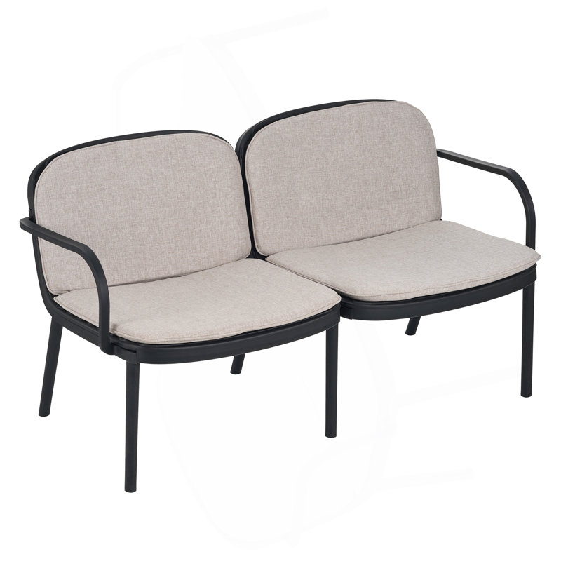 Causeuse d'extérieur en PP Luna, structure noire avec coussin beige Luna, Beige/noir