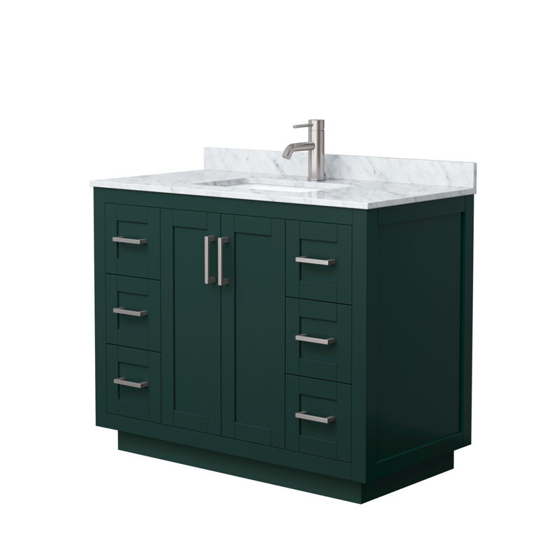 Miranda 42" Freestanding Single Bathroom Vanity with Marble Top, Brushed Nickel, Green