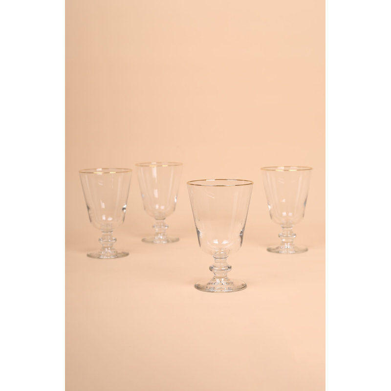Ensemble de verres à vin élégants (4 pièces), doré et transparent, 3,4 x 3,4 x 5,4 pouces | 100% verre, capacité de 9,5 oz liq. Lavage à la main recommandé pour la durabilité | Parfait pour les réceptions et les occasions spéciales