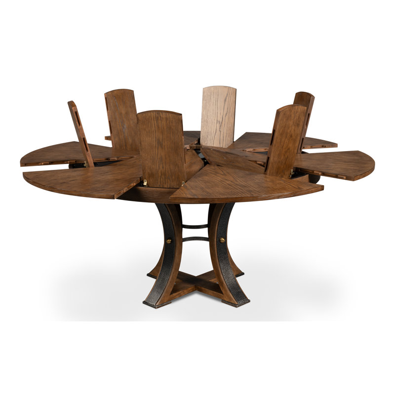 Tower Round Solid Oak Dining Table, Light Mink/Dark Hammered