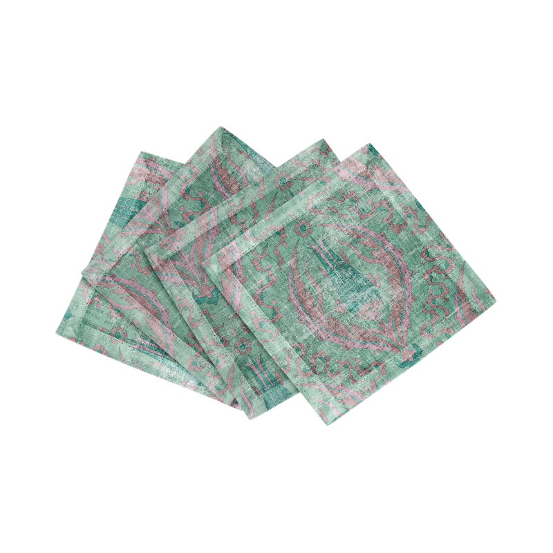 Serviettes de cocktail en satin de coton Byzantine Jewel, Vert