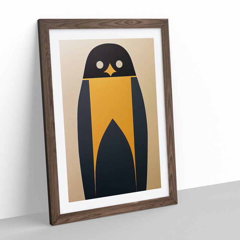 XV1022-3461X Penguin Abstract Art No.5 - Print, White, 64cm H x 46cm W, Walnut Frame