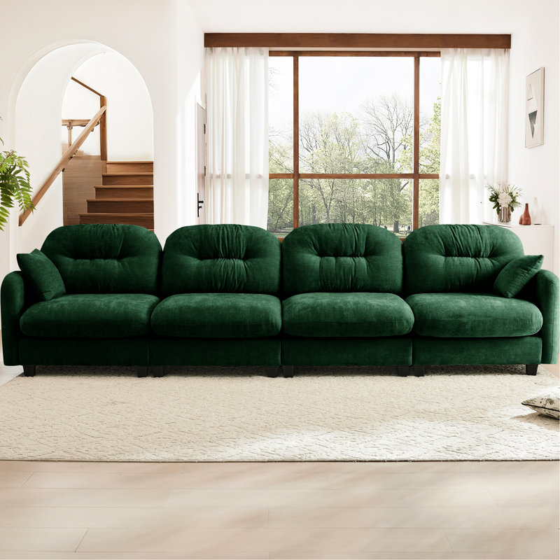 Canapé modulaire à quatre places Autry avec chenille, dossier plissé, mousse haute densité et installation facile pour le salon.