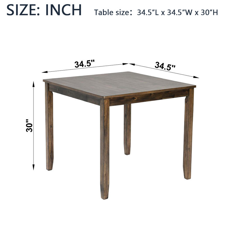 Table de salle à manger carrée en bois pour 4 personnes, noyer, classique et charmante, pour 4 personnes