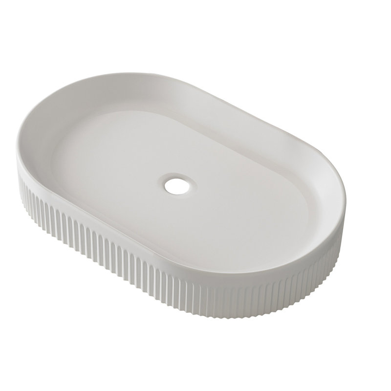 Meuble-lavabo contemporain en céramique blanche de 22,8 po, lavabo vasque ovale, conception à rayures verticales, bonde centrale et bonde escamotable, évier avec plan d'installation Splash avec comptoir inclus