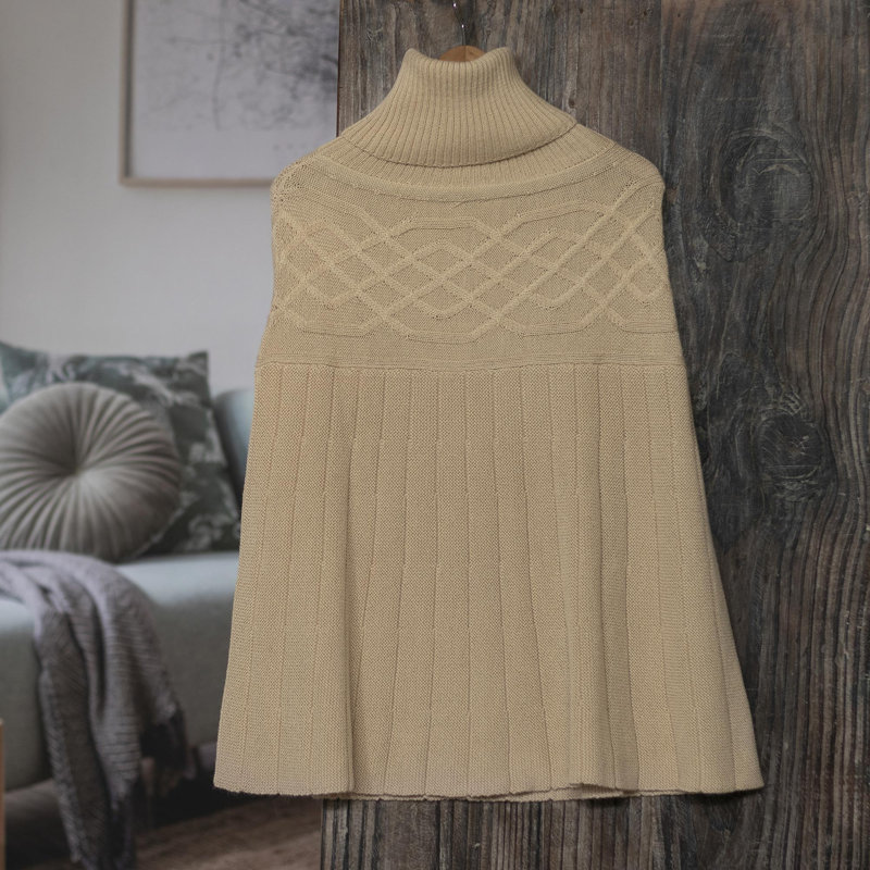Poncho en mélange d'alpaga tricoté à la main Red Barrel Studio®, Beige