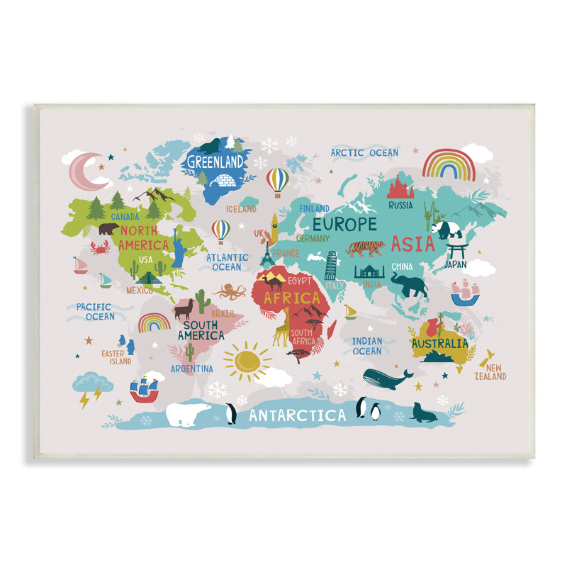 Art mural de la carte du monde des animaux indigènes par Lisa White, H 13 po x l 19 po x P 0,5 po