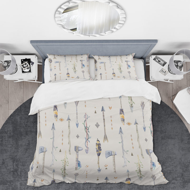 Boho Tribal Feathers and Spears - Ensemble de housse de couette bohémien - Microfibre de polyester