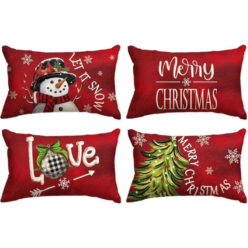 Merry Christmas Tree - Housses pour coussins décoratifs rouges, 12 x 20 pouces