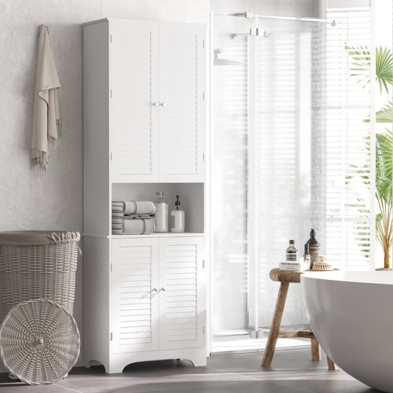 MDF Freestanding 6 Tier Bathroom Storage Cabinet White for UK Bathroom Organization
