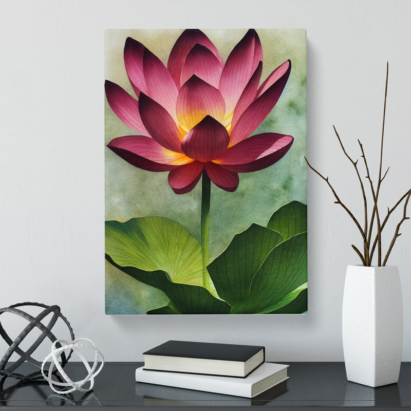 Watercolour Lotus Flower - Wrapped Canvas, 76cm H x 50cm W x 3cm D