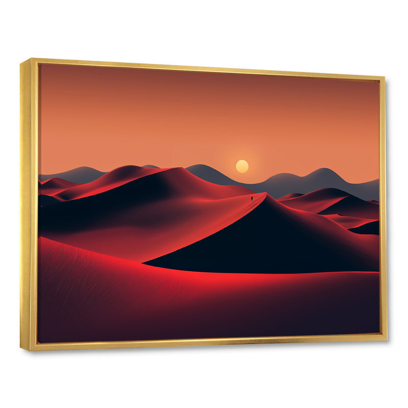 Orange, désert du Sahara, dunes de sable I - art mural désert, Cadre flottant doré, H 34 po x l 44 po x P 1,5 po
