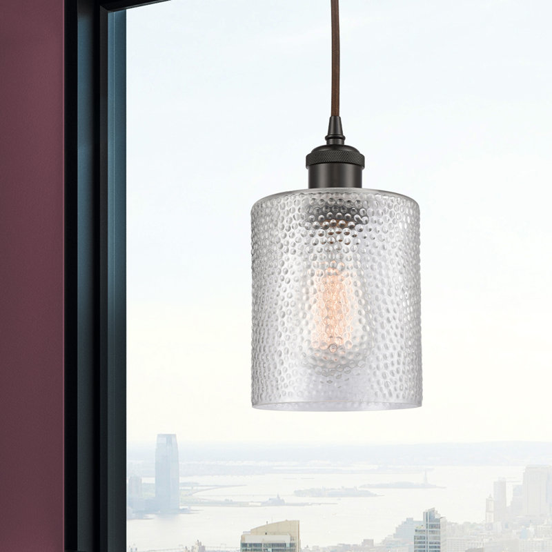 Luminaire suspendu cylindrique 1 lumière Leilani, Bronze huilé, Ampoule DEL rétro de 3,5 watts, H 3,75 po x l 5 po x P 5 po