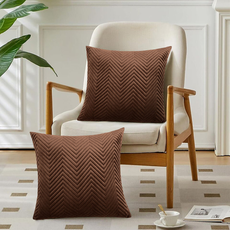 Embossed Velvet Cushion Cover (Pack of 2), Coffee