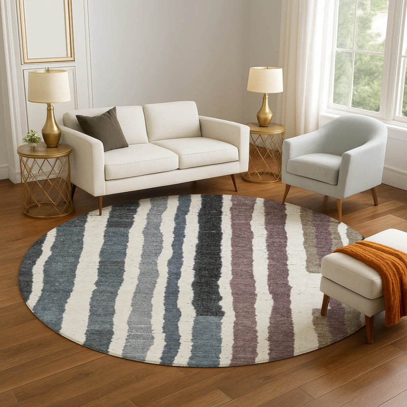 Premium Machine Washable Millbrook AMF1961 Stripes Rug, Round 8'